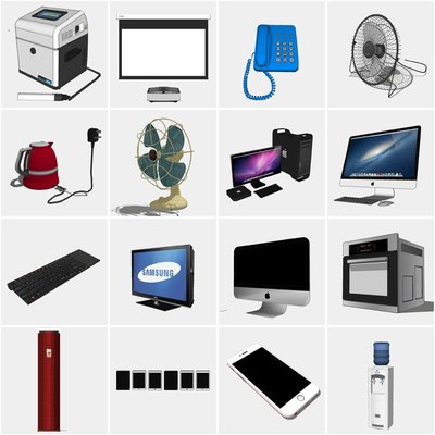 数码电器办公设备合集打印机鼠标键盘显示器摄像头饮水机投影仪耳机SU模型